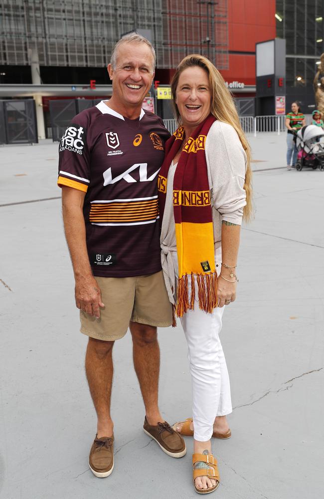 Anthony Ryan and Maxine Stibbe pictured at the Broncos v Rabbitohs, round 1, on Caxton Street, Brisbane 11th of March 2022. This is the first game for the BroncosÃ• season.