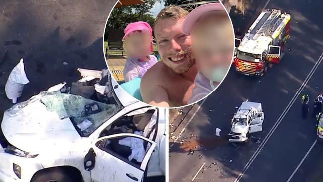 Holsworthy electrician Glenn Williams, 30, was driving his girlfriend and kids to a family getaway on March 13 when the accident occurred. Picture: 9News