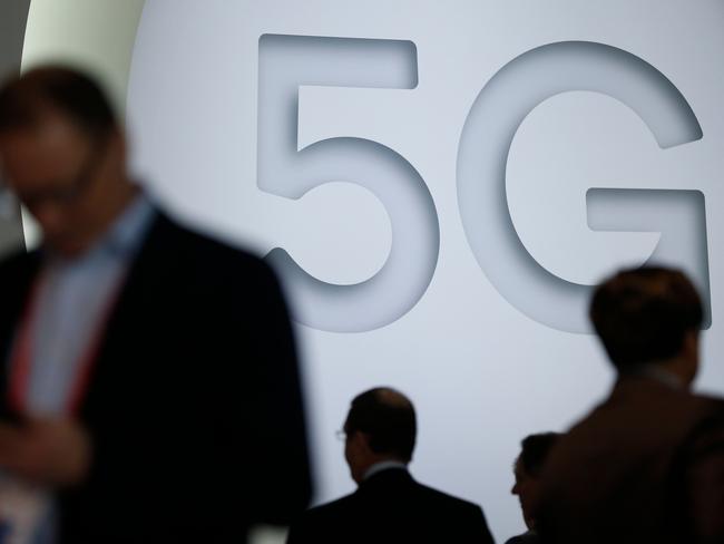 A  5G stand at the Mobile World Congress, the world's biggest mobile fair,  in Barcelona.