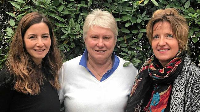 Former Bloomhill CEO Mervat Quirke (L) with current patron Raelene Boyle and volunteer manager Alex Bert. Picture: CONTRIBUTED