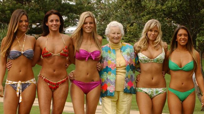 Paula Stafford celebrates 60 years of the Bikini in 2003 with Models (l-r) Anna Lere 21, Stephanie Carisson 21, Janine Kechel 24, Sarah McKay 18, and Daniela Diez 29.