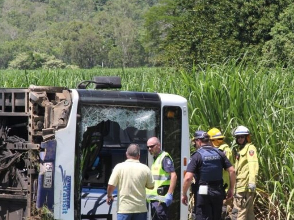 Fatal bus crash at Cannon Valley near Airlie Beach on February 16, 2016.