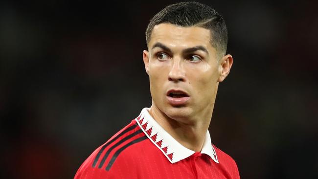 MANCHESTER, ENGLAND - OCTOBER 27: Cristiano Ronaldo of Manchester United looks on during the UEFA Europa League group E match between Manchester United and Sheriff Tiraspol at Old Trafford on October 27, 2022 in Manchester, England. (Photo by Jan Kruger/Getty Images)