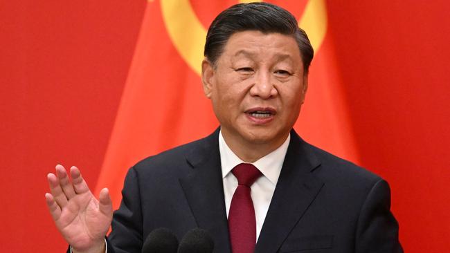 China's President Xi Jinping speaks during the introduction of members of the Chinese Communist Party's new Politburo Standing Committee in Beijing. Picture: AFP