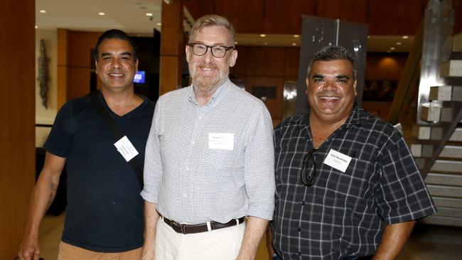 Dewayne Mundraby, David Edwards and Dale Mundraby at the Future Tourism lunch at the Cairns Convention Centre. Picture: Anna Rogers.