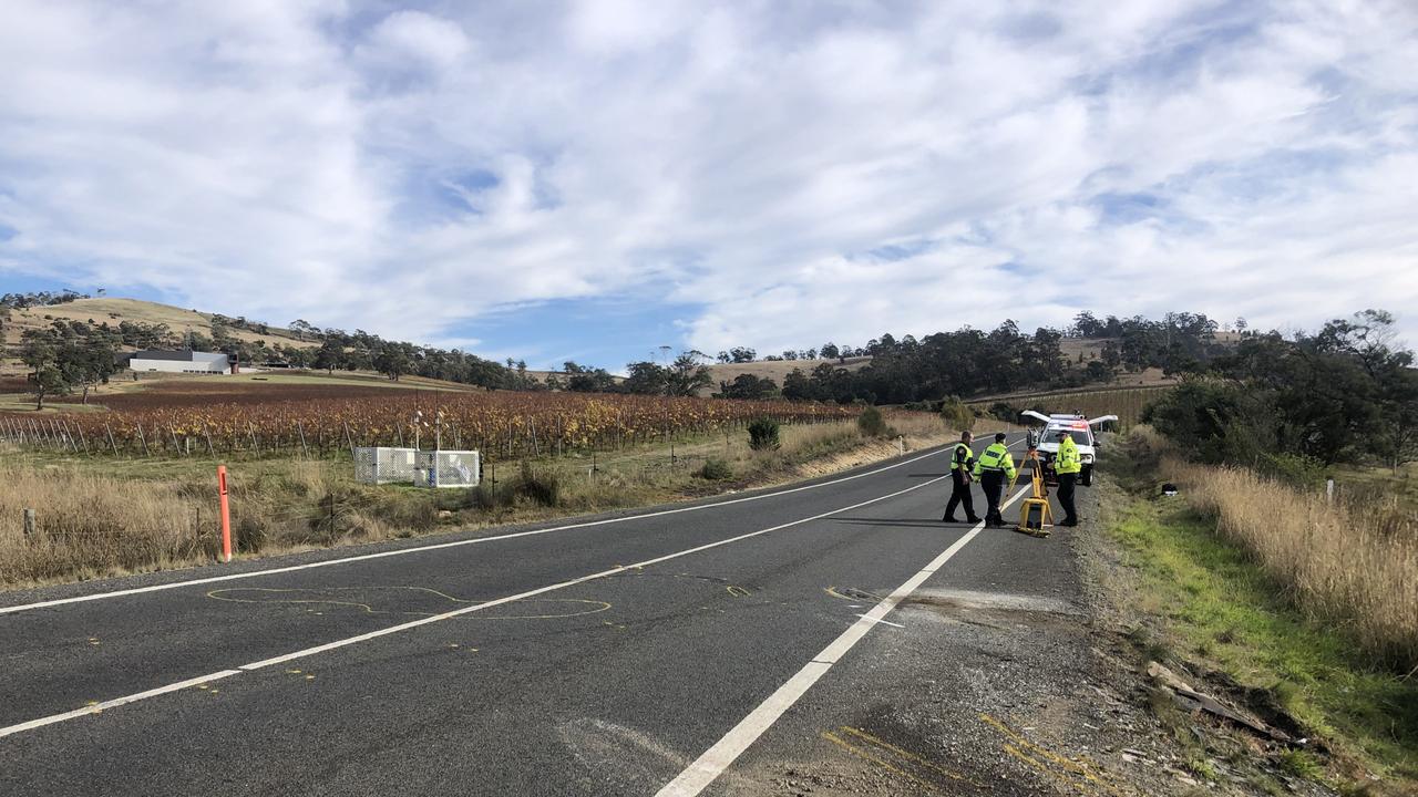 The scene of the double fatal car crash on Brinktop Rd between Sorell and Richmond, Tasmania. Picture: Nikki Davis-Jones