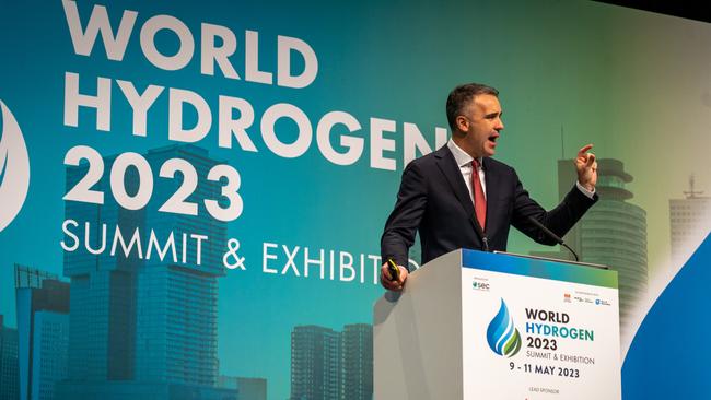 South Australian Premier Peter Malinauskas delivering a keynote address to World Hydrogen Summit in Rotterdam, Netherlands, on May 11, 2023. Picture: SA Government