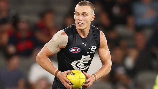 Patrick Cripps has lauded the influence of coach Michael Voss. Picture: Michael Klein