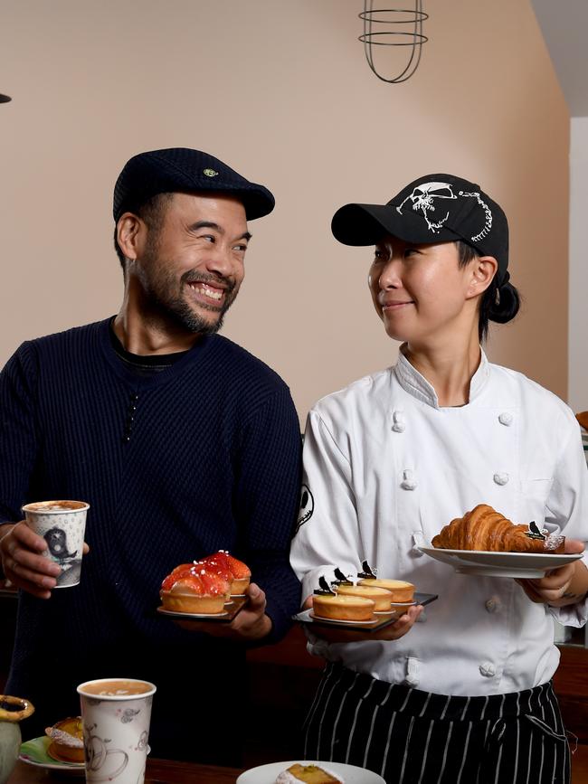 Pastry chef Chakey Kim (right) and her partner Jin Lim at their new cafe. Photo: Naomi Jellicoe