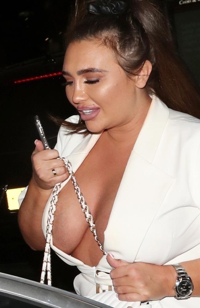 Reality star Lauren Goodger seen leaving her 34th birthday party in London on Saturday. Picture: Backgrid Australia