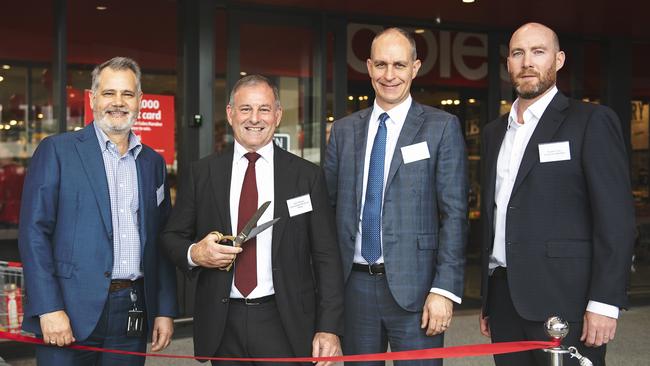 Greg Chemello interim administrator Ipswich Council, Don O Rorke Consolidated Properties Group, Lee Centra CVS Lane Capital Partners and Russell Fryer Hutchinson Builders at the Karalee Shopping Village launch.