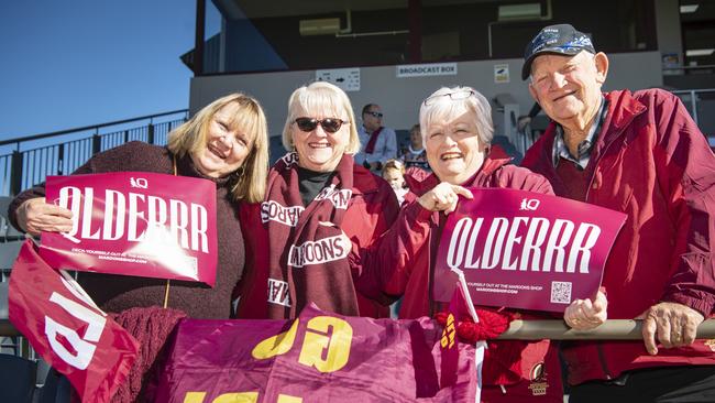 At the Queensland Maroons fan day are (from left) Debby Dunne, Sue Stapleton, Dianne Ison and Tony Ison at Toowoomba Sports Ground, Tuesday, June 18, 2024. Picture: Kevin Farmer