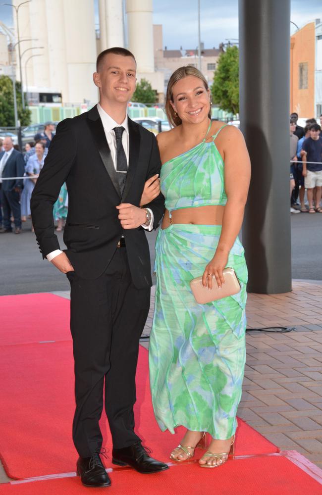 Toowoomba school formals. At the 2023 St Ursula's College formal is graduate Emily Dolley with her partner. Picture: Rhylea Millar