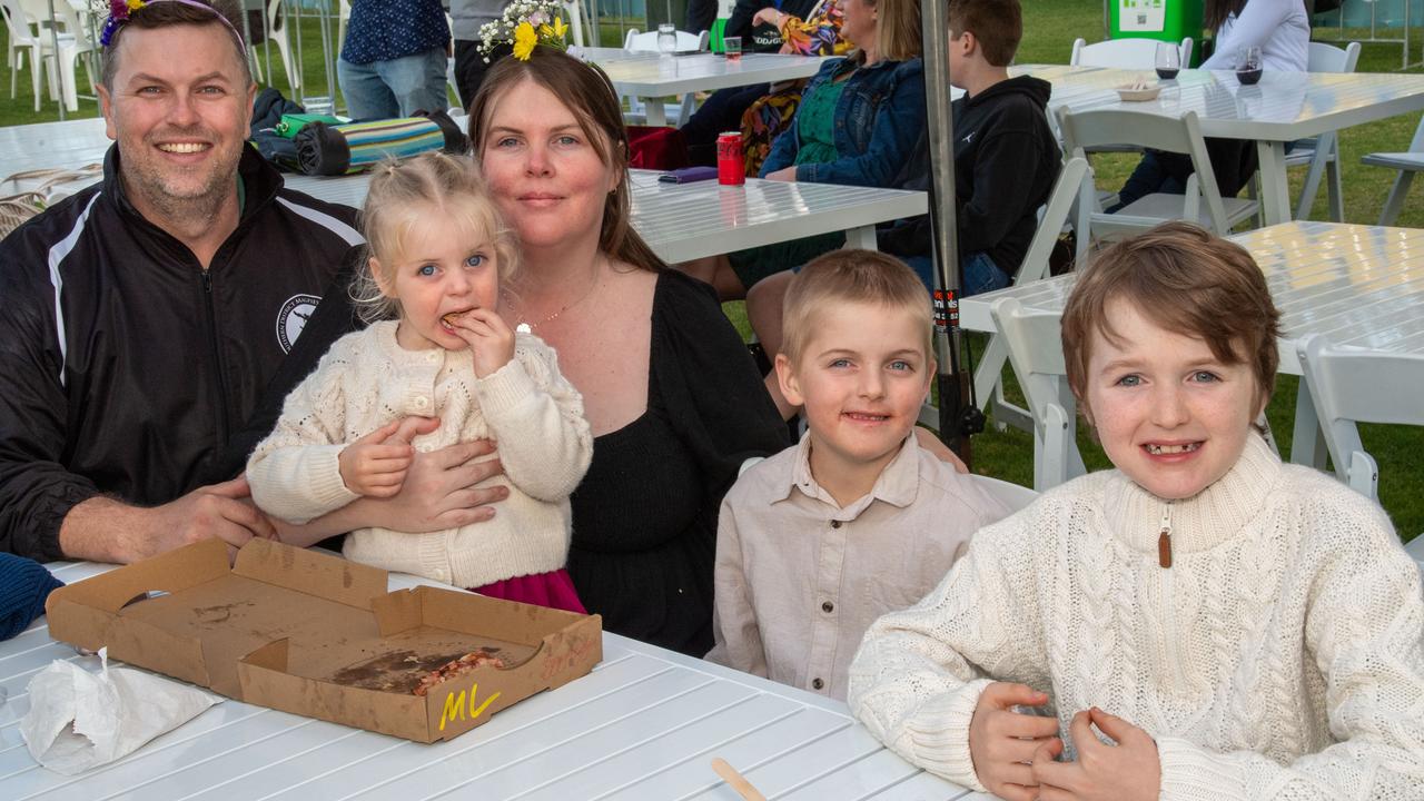 (From left) Stephen Bowles with Jessica, Brianna, Carter and Kayden Everson. Toowoomba Carnival of Flowers Festival of Food and Wine. Friday, September 13, 2024. Picture: Nev Madsen