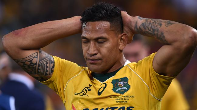 Israel Folau as a Wallaby. Picture: AAP Image/Dave Hunt