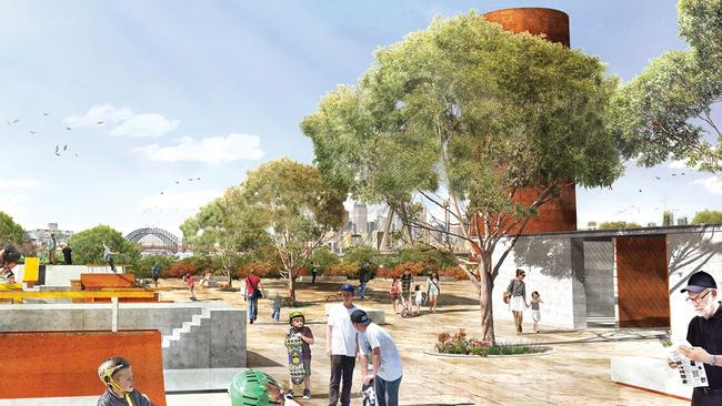 An artists impression of the smoke stacks at the new parklands, released by the state government last year as part of the WestConnex M4-M5 Link concept design.