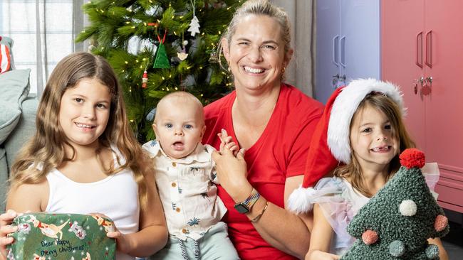 Libby Trickett at home with her children at Christmas. Picture: Richard Walker.