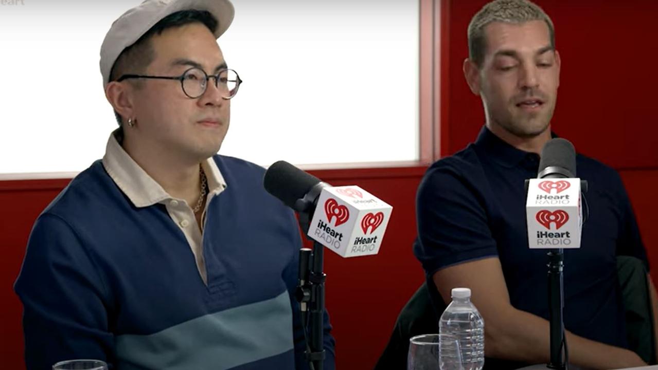 Bowen apologises while podcast co-host Matt Rogers looked on.