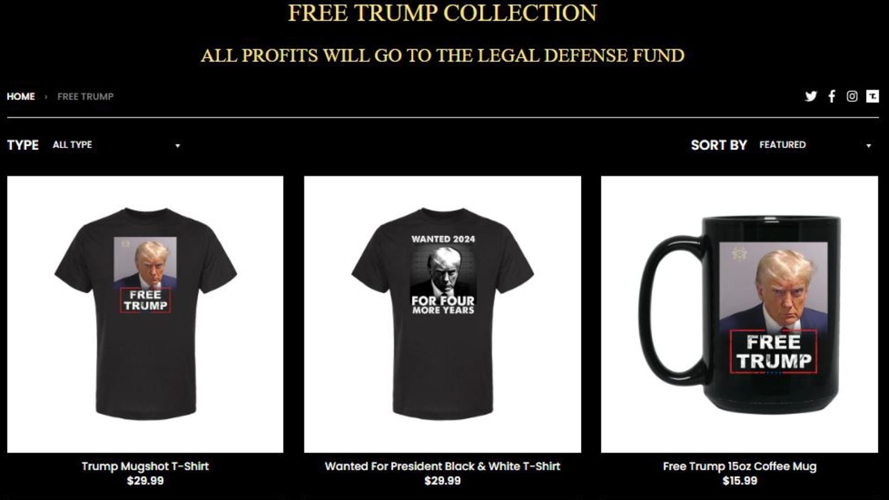 Some of the merchandise for sale featuring Donald Trump’s police mugshot.