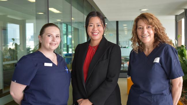 Nurses Mary Young and Laura Sadler with Professor Chien-Li Holmes-Liew of South Australia's lung transplant unit, which is based at the Royal Adelaide Hospital.