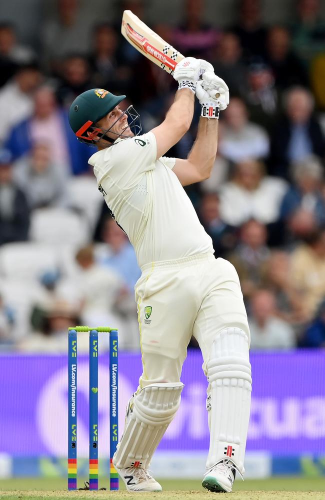 Mitchell Marsh hits a six during his stunning Ashes century at Headingley. Picture: Stu Forster/Getty Images