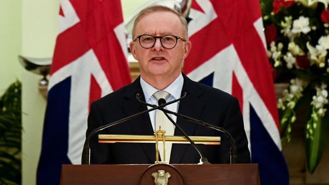 Prime Minister Anthony Albanese in India. Picture: Money Sharma/AFP