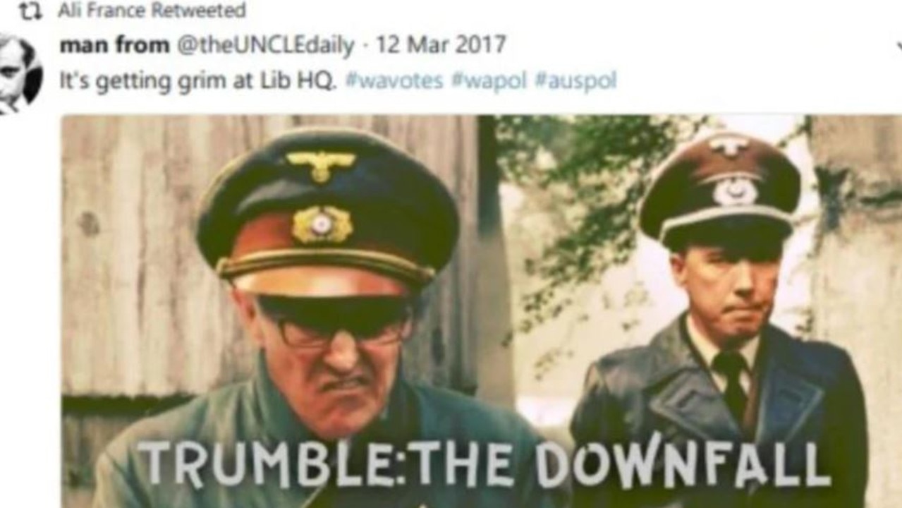 Ali France came under fire last month after this old retweet resurfaced. Picture: Supplied