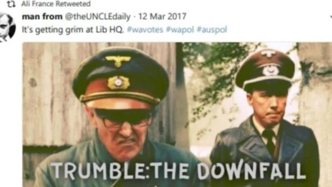 Ali France came under fire last month after this old retweet resurfaced. Picture: Supplied