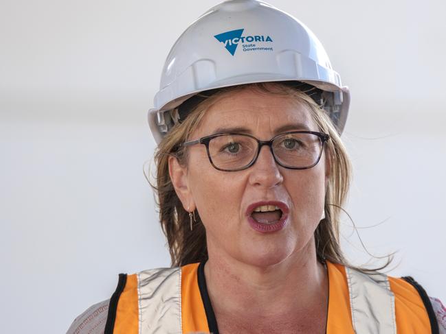 MELBOURNE, AUSTRALIA - NewsWire Photos FEBRUARY 13, 2022: Minister for Transport Jactina Allan speaking at a press conference at Merinda Park Station in Cranbourne. Picture: NCA NewsWire / David Geraghty