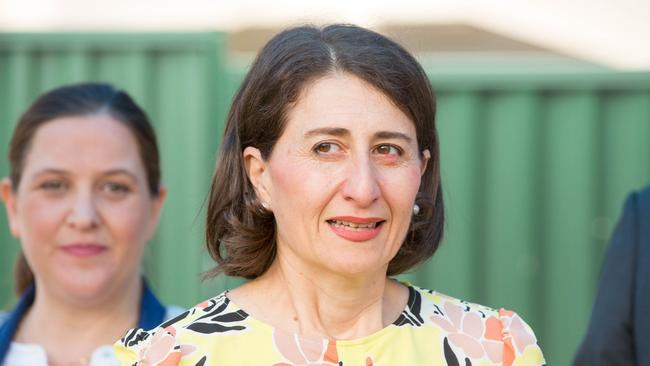 NSW Premier Gladys Berejiklian announcing back in January they’d be offering free flu jabs for children up to the age of five. Picture: Glen Campbell