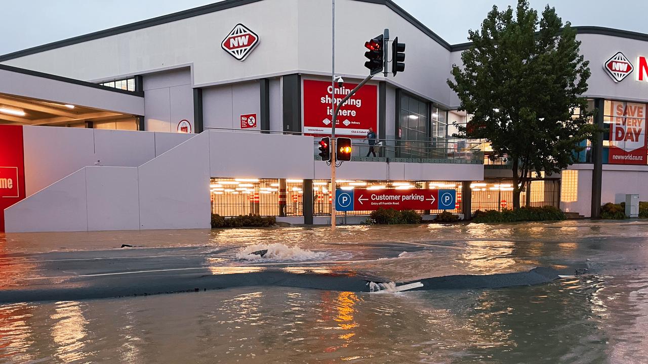 A flooded Victoria Street on January 27, 2023 in Auckland. (Photo by Lynn Grieveson/Getty Images)