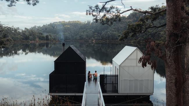 The Floating Sauna Lake Derby is the perfect way to finish a mountain bike adventure. Picture: Jason Charles Hill/ Tourism Tasmania.