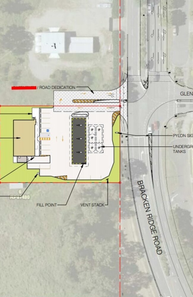 Development application for a 7 Eleven service station on Bracken Ridge Rd show changes made, in red.