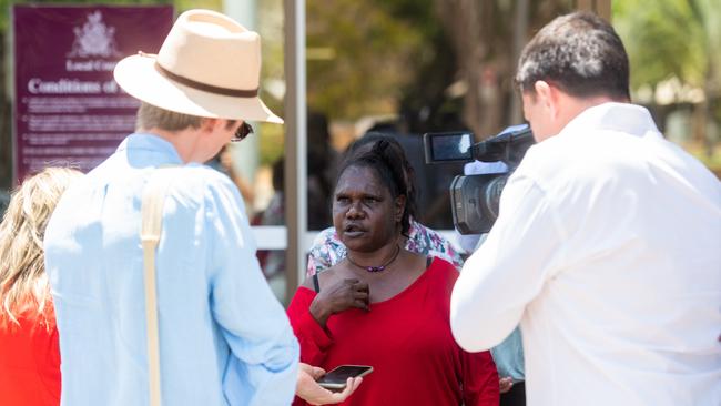 Mother of 15-year-old Layla "Gulum" Leering, Justine Jingles, with daughters Jasmine and Justine Jingles outside the Darwin Local Court during an inquest into her death.