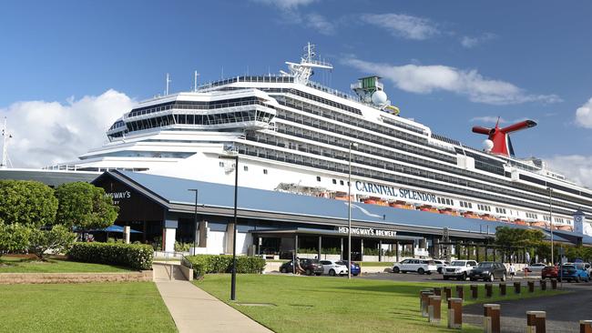 The Carnival Splendor docked at the Cairns Cruise Liner Terminal with thousands of tourists coming ashore and heading out on day trips around the region. Picture: Brendan Radke