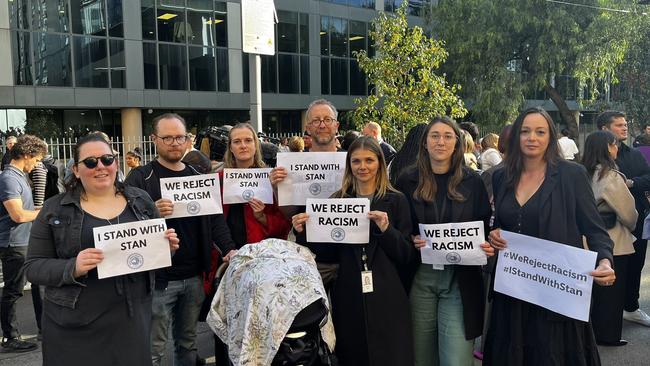 Staff at the ABC's Ultimo studios walking about in protest over the departure of Q+A host Stan Grant.