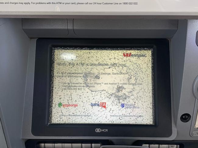 Damage to an ATM at the Westpac bank on The Corso, Manly. Picture: Steve Howard