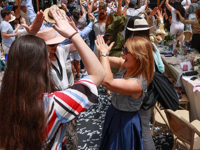 People enjoying The Long Lunch, on George Street, Sydney, CBD, on Friday. Picture: Justin Lloyd.