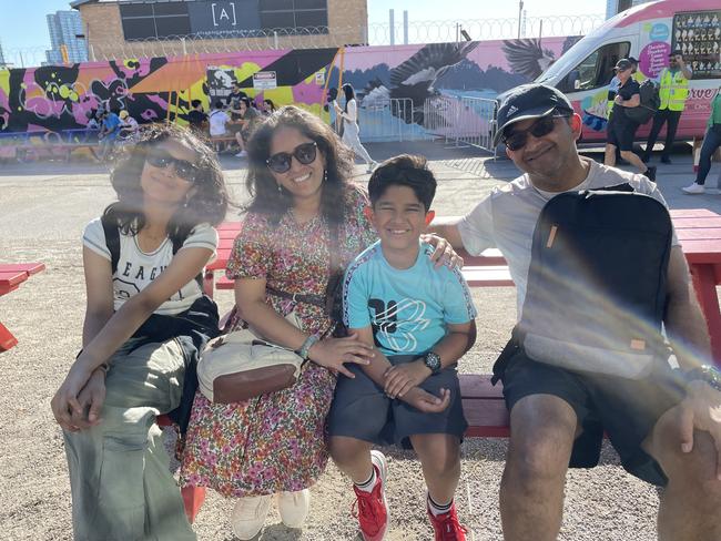 The Manoj family at the Harbour Esplanade Docklands for the 2024 New Year's Eve fireworks. Picture: Athos Sirianos