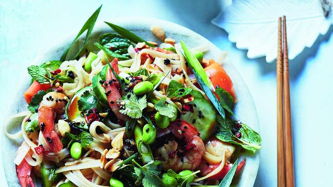 Dig in: warm prawn noodle salad. Picture: Guy Bailey