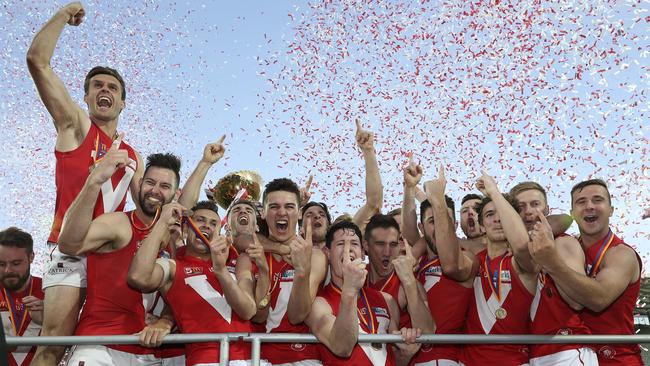 North Adelaide celebrate the grand final victory. Picture: Sarah Reed