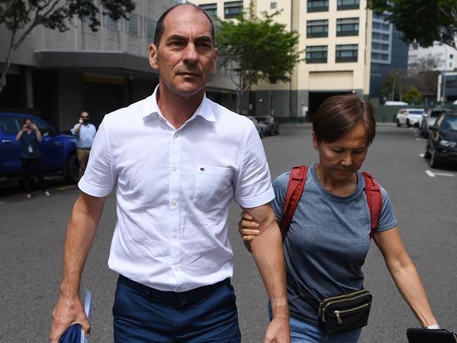 Former Leighton Holdings senior executive Russell Waugh leaves the Brisbane watch-house after being bailed. Picture: Dan Peled/NCA NewsWire