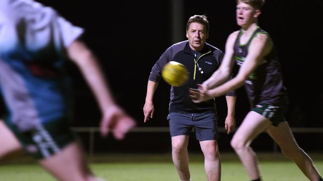 Bomber Thompson as the Airport West under-18s assistant coach. Picture: Josie Hayden