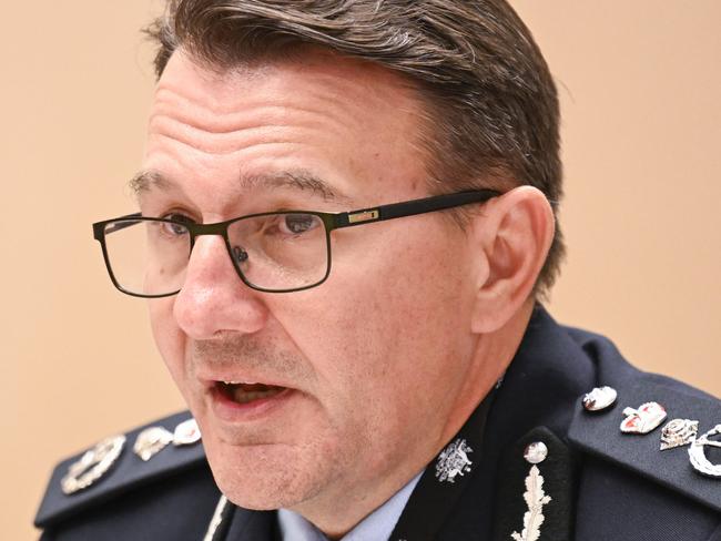 CANBERRA, AUSTRALIA  - NewsWire Photos - February 6, 2025: Australian Federal Police Commissioner, Reece Kershaw appears before a parliamentary joint committee on law enforcement hearing into the AFP's annual report at Parliament House in Canberra NewsWire / Martin Ollman