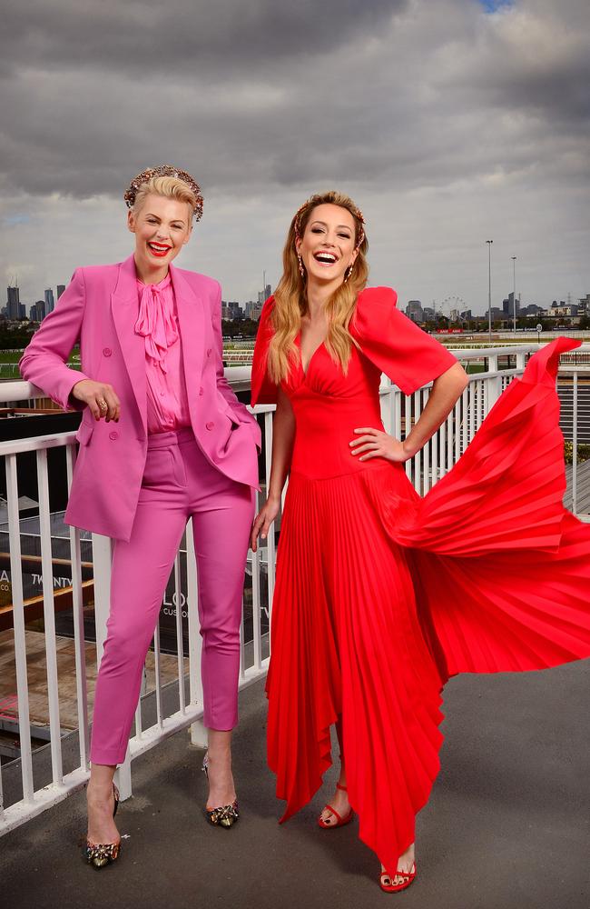 Channel 10 presenter Kate Peck and <i>Playing for Keeps</i> actor Isabella Giovinazzo at Flemington. Picture: Nicki Connolly