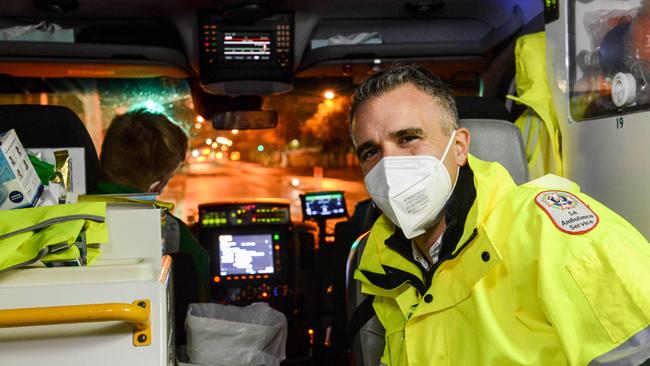 Premier Peter Malinauskas on June 4, when he spent a night with paramedics in an ambulance. Picture: Brenton Edwards