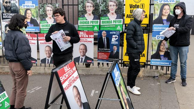 MELBOURNE, AUSTRALIA -  MAY 18, 2022:  Voters arrive at a pre-polling station in the Electorate of Maribyrnong ahead of the federal election on the weekend.Picture: NCA NewsWire / David Geraghty