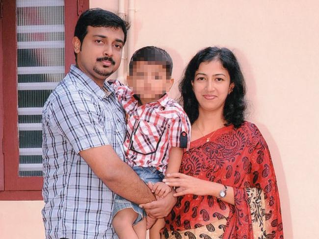 Sam Abraham with his wife, Sofia Sam, and their son, now 9.