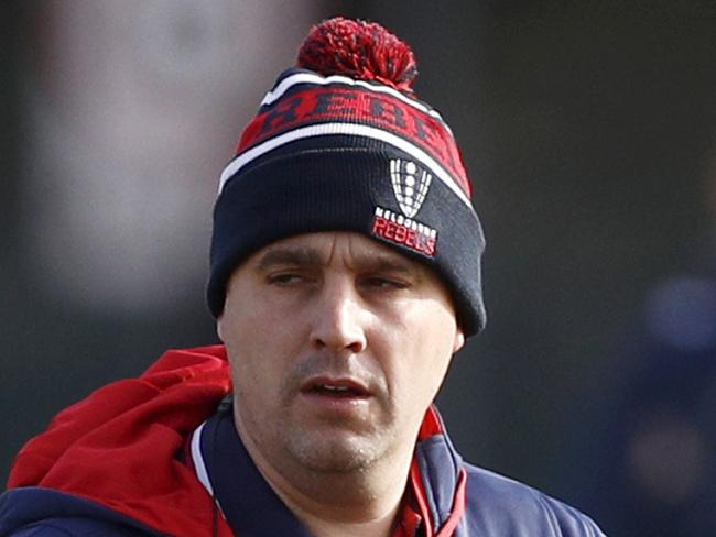 Melbourne Rebels coach Dave Wessels is seen during a team training session in Melbourne, Tuesday, July 3, 2018. (AAP Image/Daniel Pockett) NO ARCHIVING