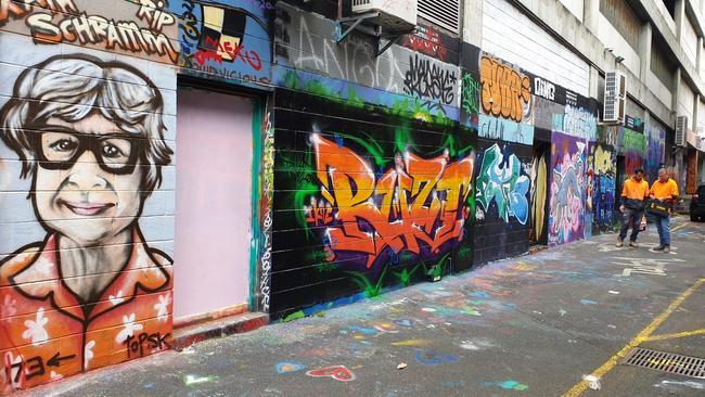 Hobart artist Topsk1 has painted a mural in honour of Kathie Schramm, who died while ramped at the Royal Hobart Hospital late November, 2022. Photo: Supplied